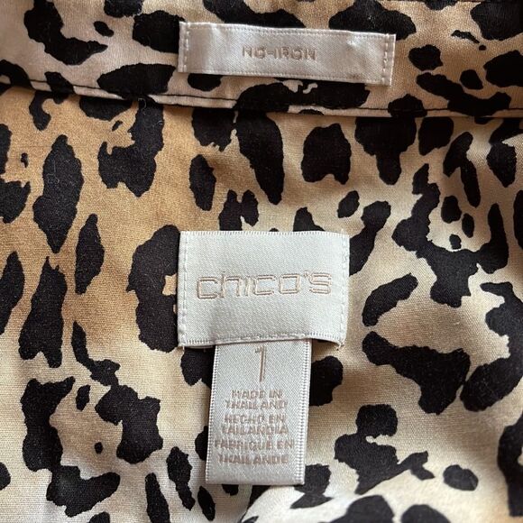 Chico’s no-iron leopard print button front hem tie shirt. Size 1 (medium-8). - Picture 5 of 5